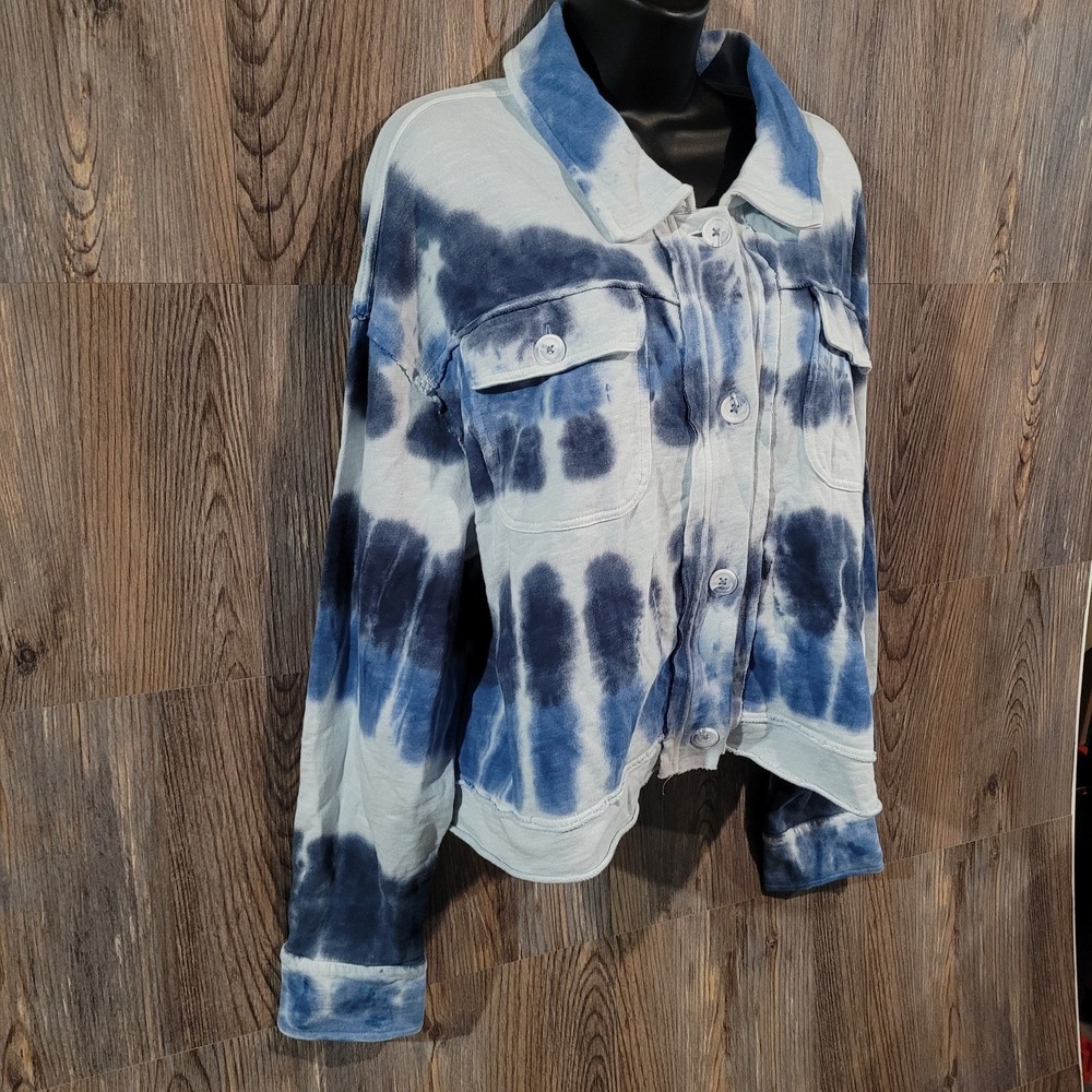 APNY Cropped Tie-Dye Jacket Sz XL White/Indigo 100% Cotton Hippie Festival READ - Picture 2 of 10
